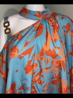 Salanta Bold Blue & Orange One-Shoulder Top